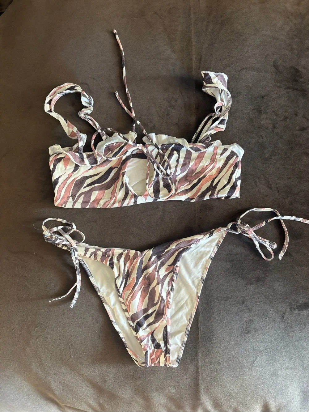 Frankie's Bikinis Pink and Brown Zebra-Print Tie-Side Bikini